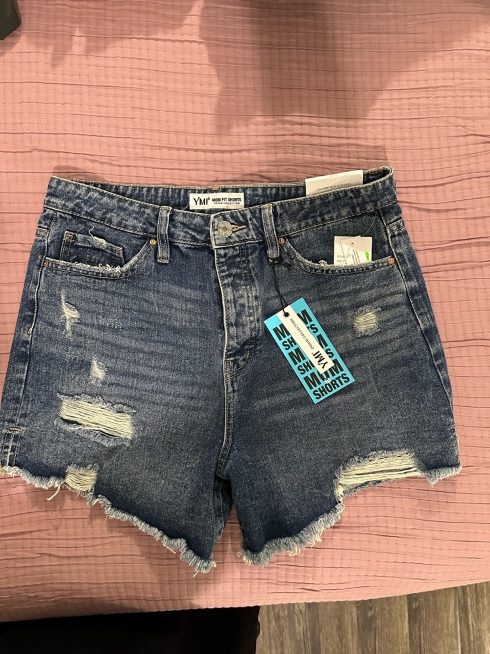 YMI Women's Distressed Jeans Shorts in Medium Blue Wash